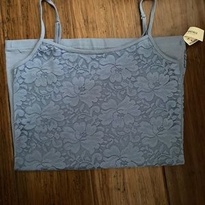 Pale Blue Lace Front Tank atop